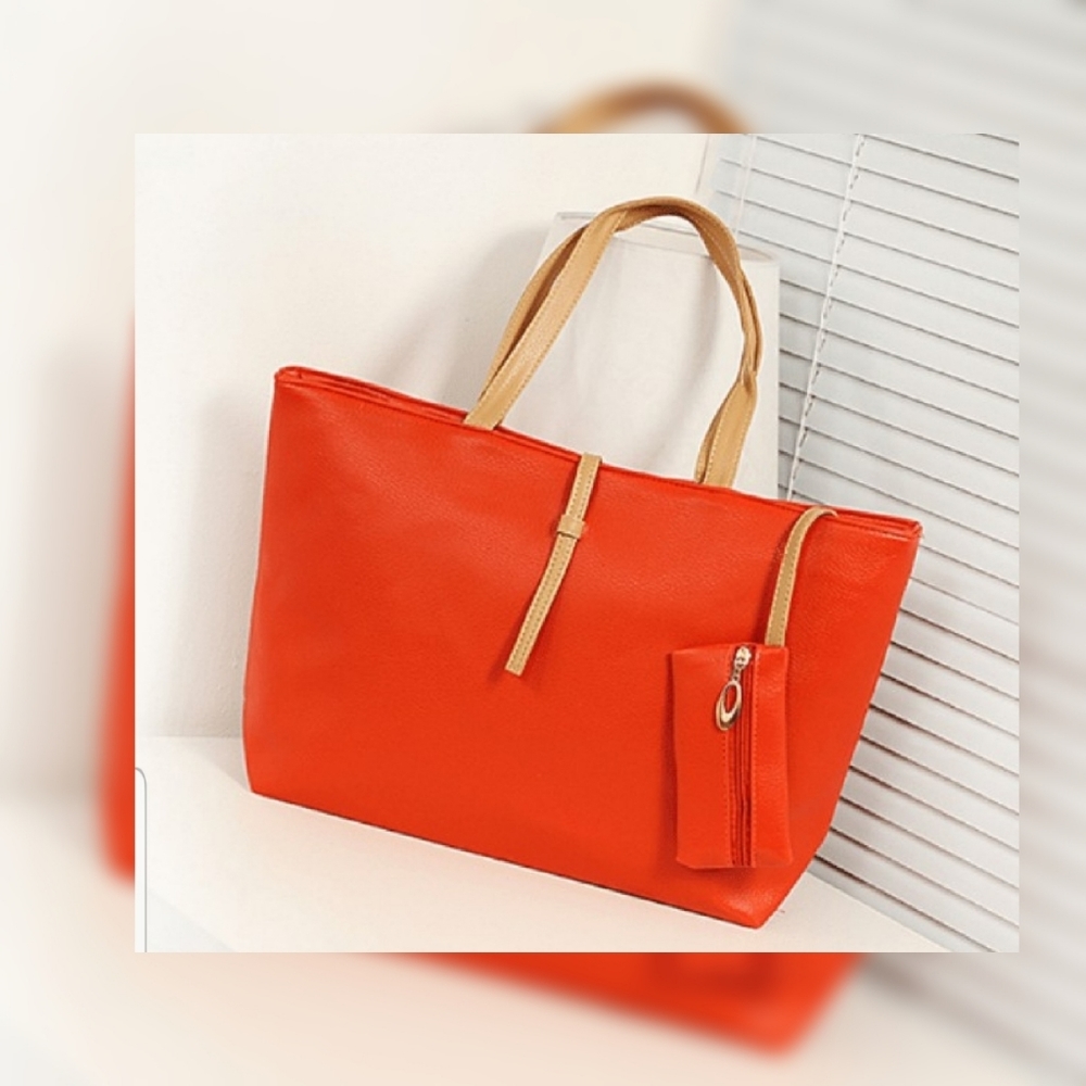 women's orange shoulder bag come with a purse